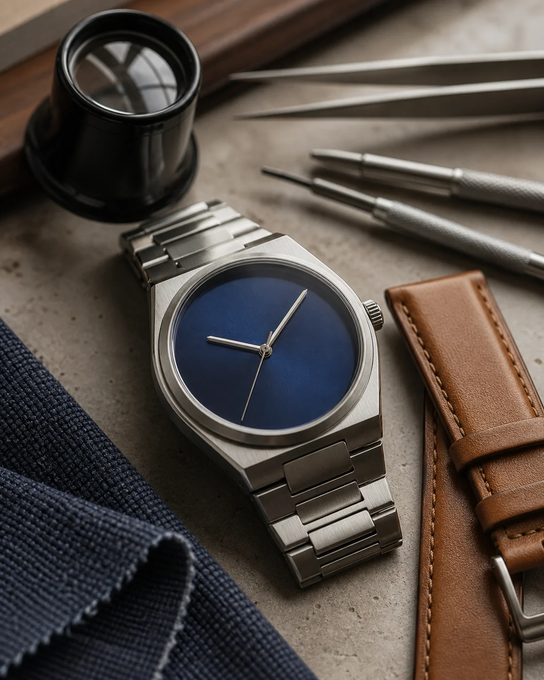 Horloger travaillant sur un mouvement de montre dans un atelier