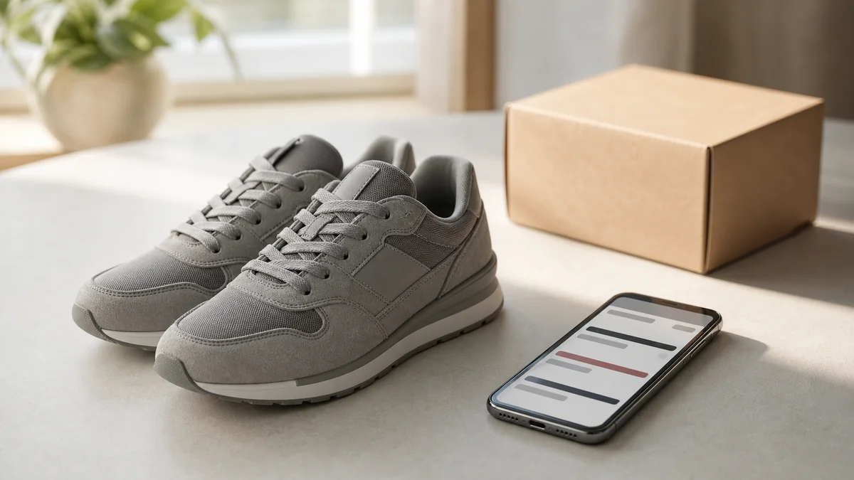 Baskets grises sans logo, téléphone de comparaison de prix et colis pour un guide New Balance pas cher